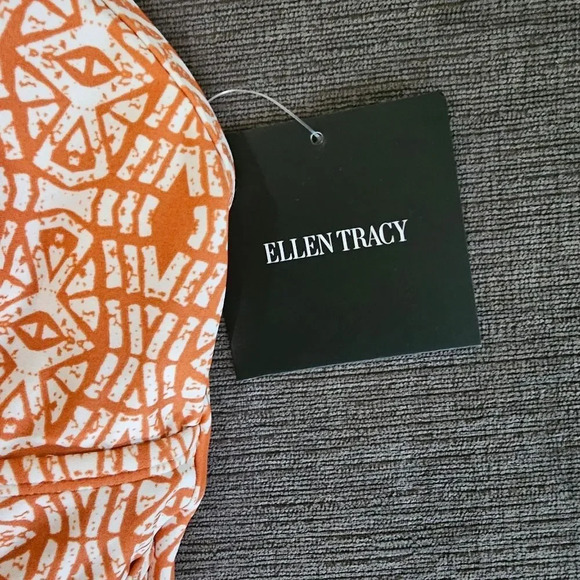 Ellen Tracy Orange Print key hole High Neck Over-The-Shoulder One Piece Swimsuit - Picture 13 of 15